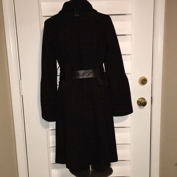 Mackage Black long wool blend with REAL LEATHER BELTS n TRIM NWT - Picture 10 of 17